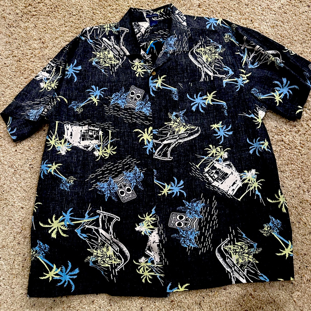 Vintage Falls Creek Hawaiian tiki print short sleeve button up shirt men's XXL
